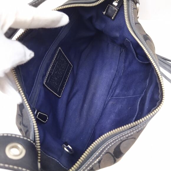 Coach Signature Black Canvas Leather Trim Zipper Closure Hobo Shoulder Bag - Picture 10 of 16